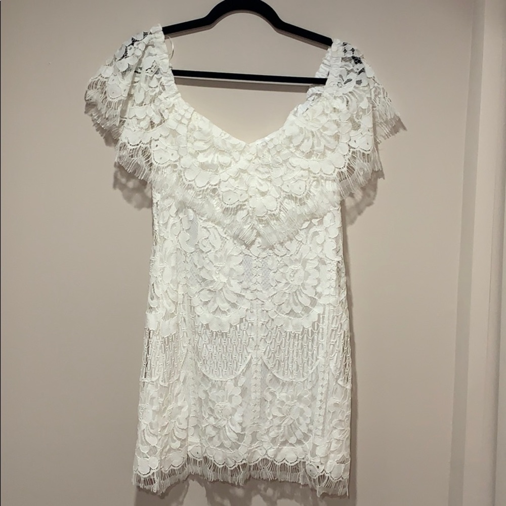 White Off The Shoulder Vestique Dress